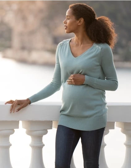 Sage Green Fine Knit V-Neck Maternity To Nursing Sweater