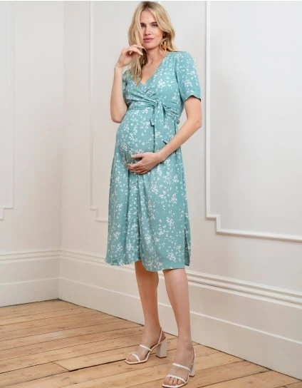 Sanna | Sage Floral Maternity & Nursing Midi Dress