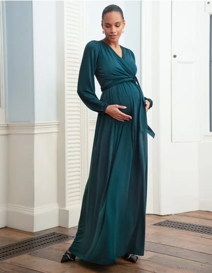 Theia | Forest Green Maternity & Nursing Maxi Dress