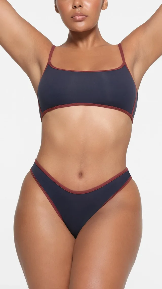 Contrast Trim High Leg Bikini