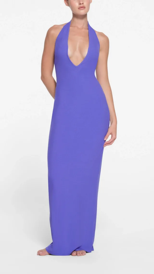 Deep Plunge Halter Long Dress