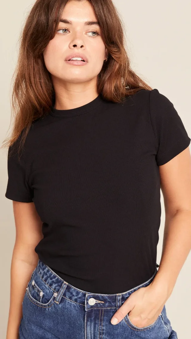 Women'S Ribbed Crew Neck T-Shirt