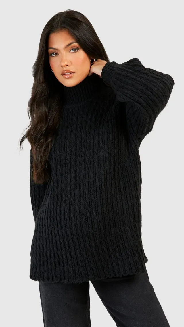 Black Maternity Cable Knit Side Split Sweater