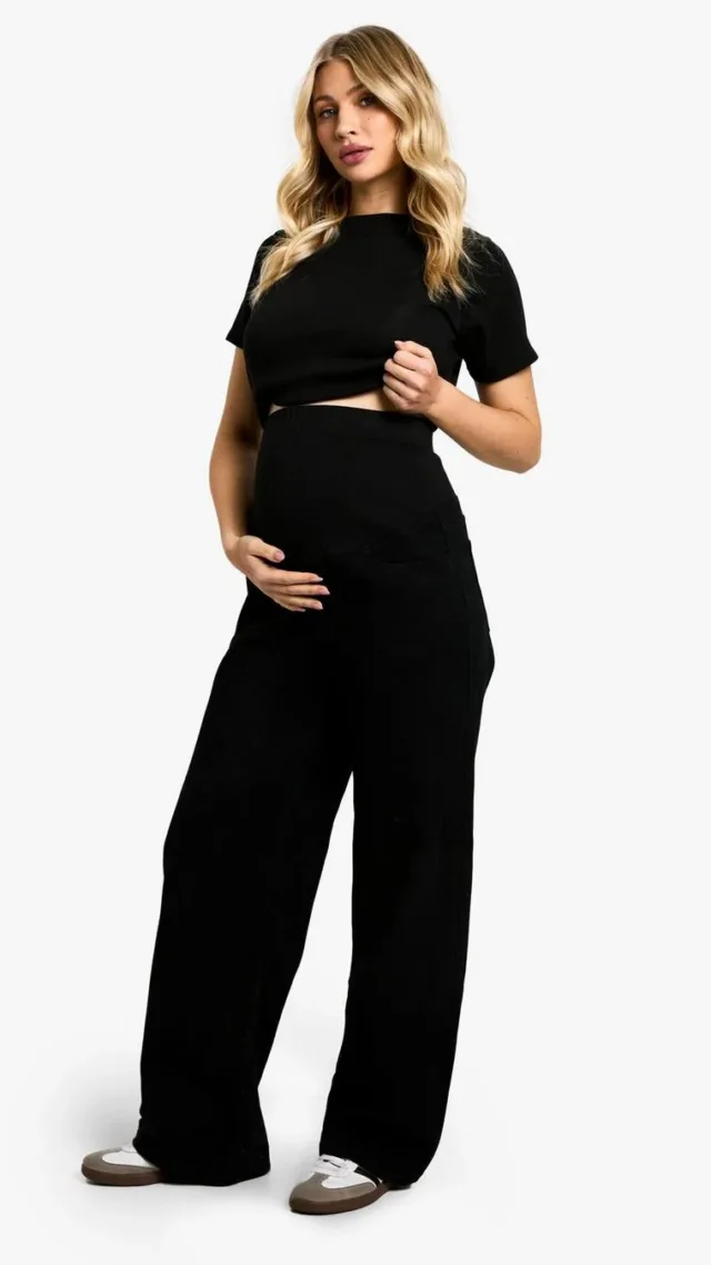 Black Maternity Over The Bump Wide Leg Jeans