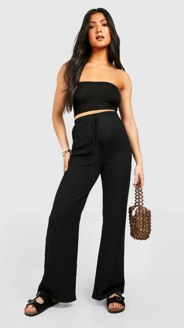 Black Maternity Textured Wide Leg Pants