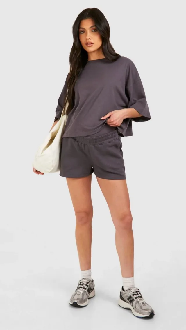 Charcoal Maternity Boxy T-Shirt And Short Tracksuit