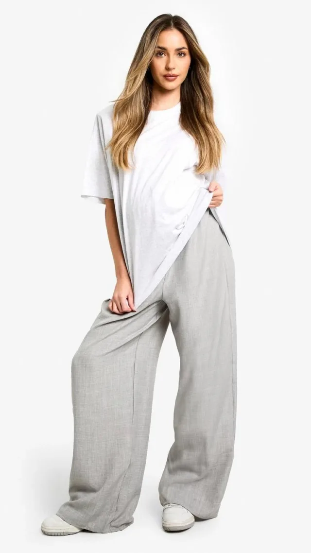 Grey Maternity Woven Tie Waist Wide Leg Trousers