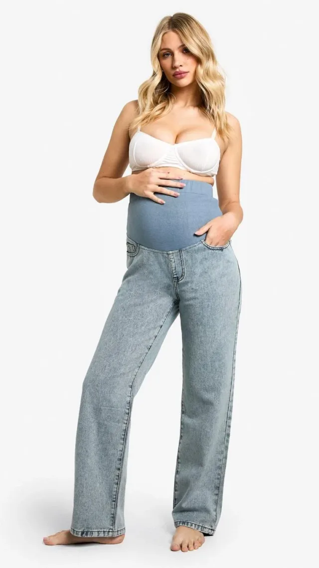 Light Blue Maternity Over The Bump Boyfriend Jeans