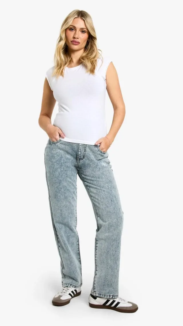 Light Blue Maternity Over The Bump Mom Jeans