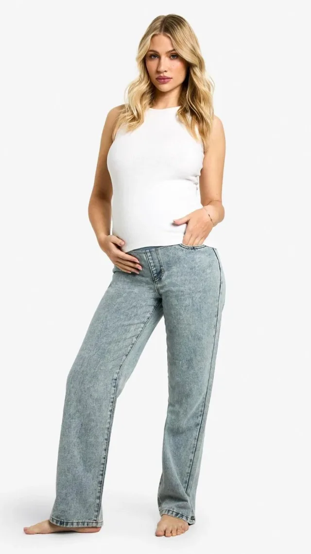 Light Blue Maternity Over The Bump Straight Leg Jeans