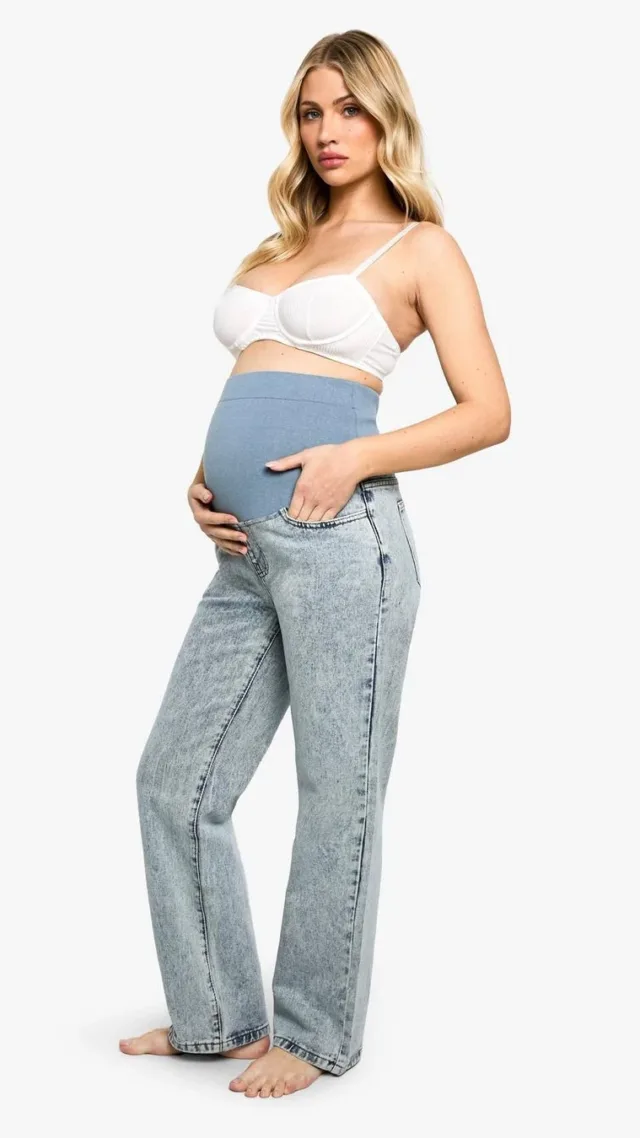 Light Blue Maternity Over The Bump Straight Leg Jeans