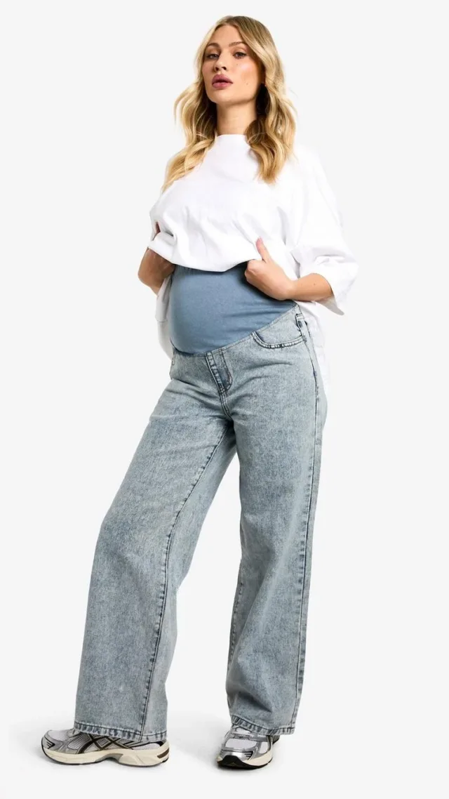 Light Blue Maternity Over The Bump Wide Leg Jeans