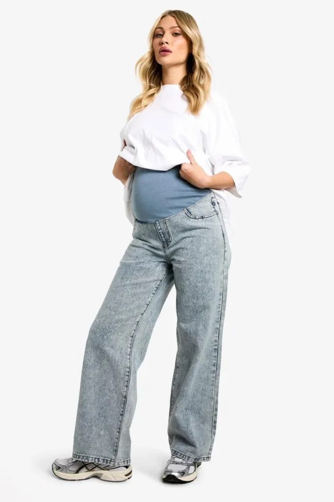 Light Blue Maternity Over The Bump Wide Leg Jeans