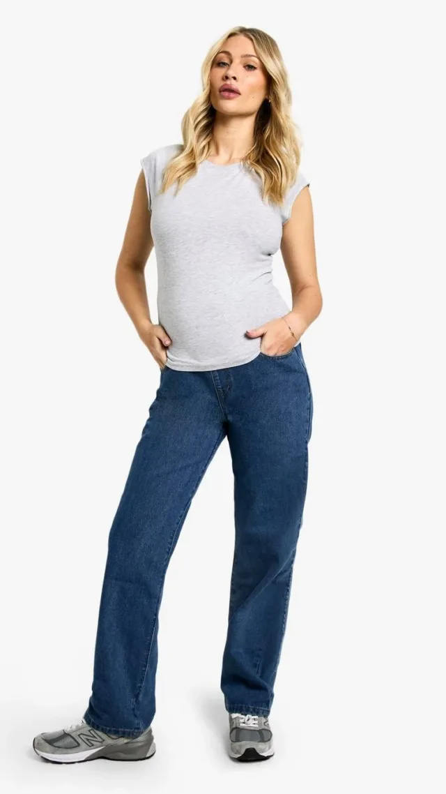 Mid Blue Maternity Over The Bump Straight Leg Jeans