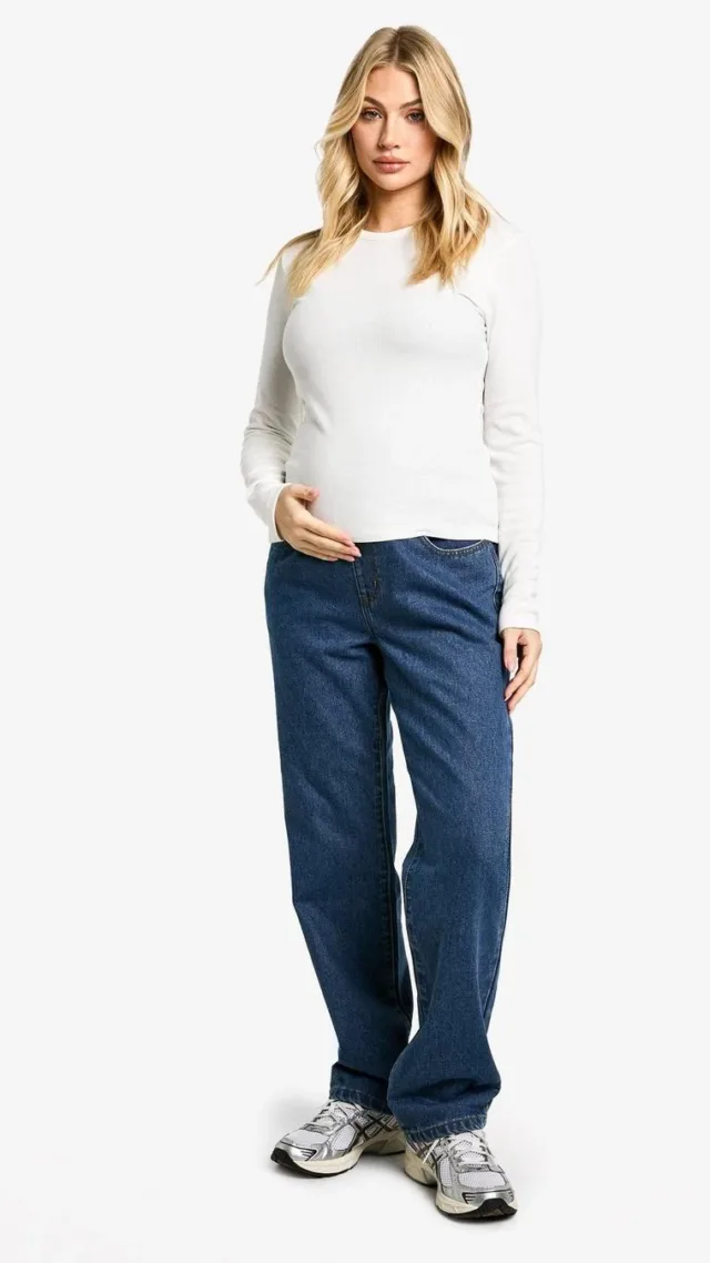 Mid Wash Maternity Over The Bump Mom Jeans