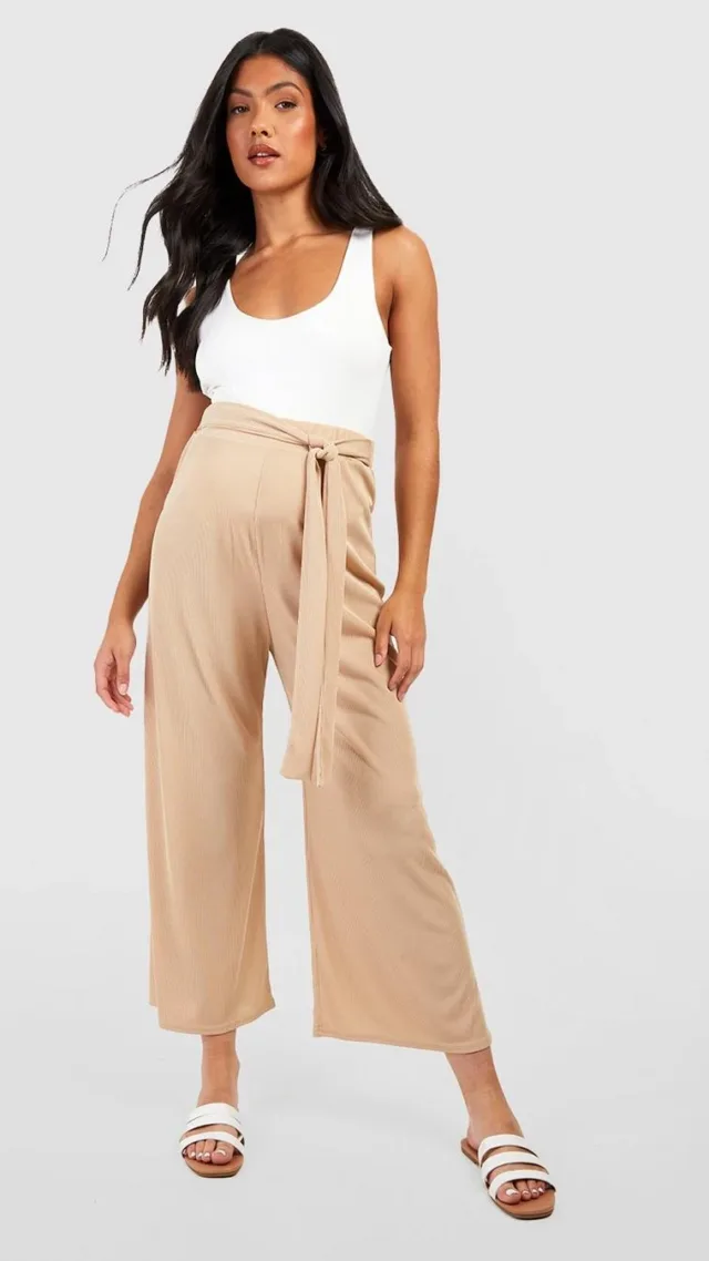 Stone Maternity Belted Rib Culottes