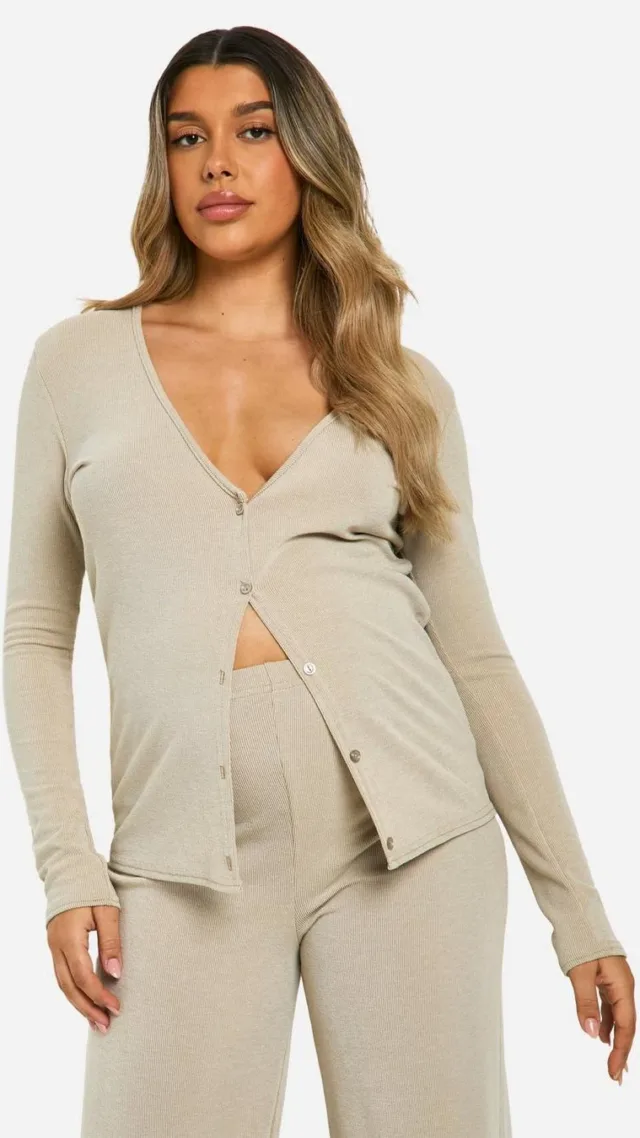 Stone Maternity Rib Button Down Oversized Cardigan