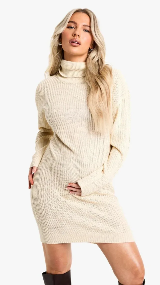 Stone Maternity Turtleneck Mini Sweater Dress