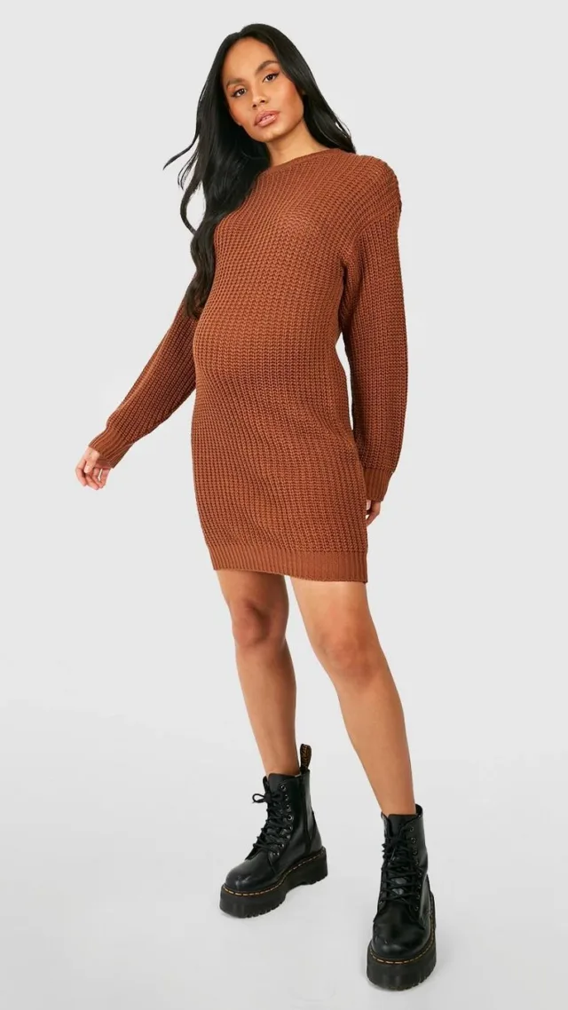 Toffee Maternity Slouchy Mini Sweater Dress