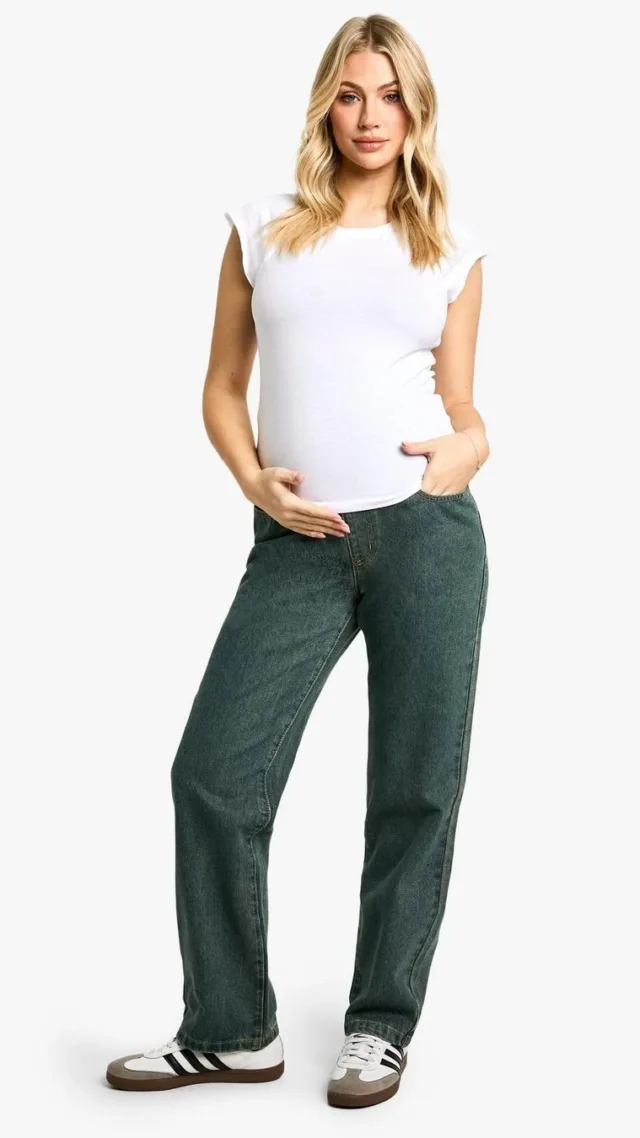 Vintage Wash Maternity Over The Bump Mom Jeans