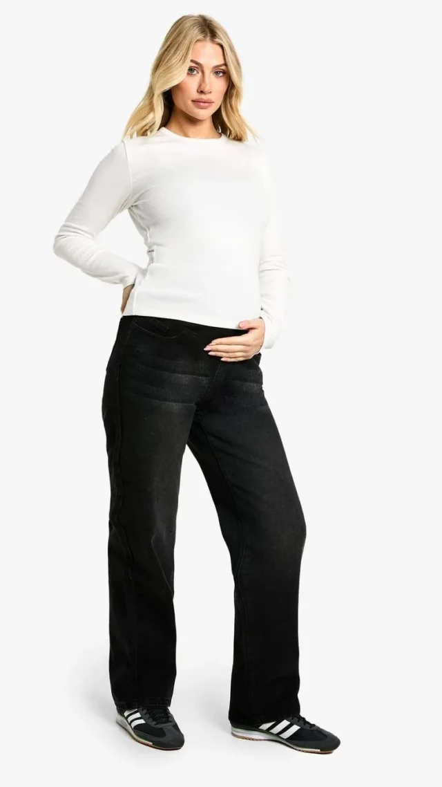 Washed Black Maternity Over The Bump Boyfriend Jeans