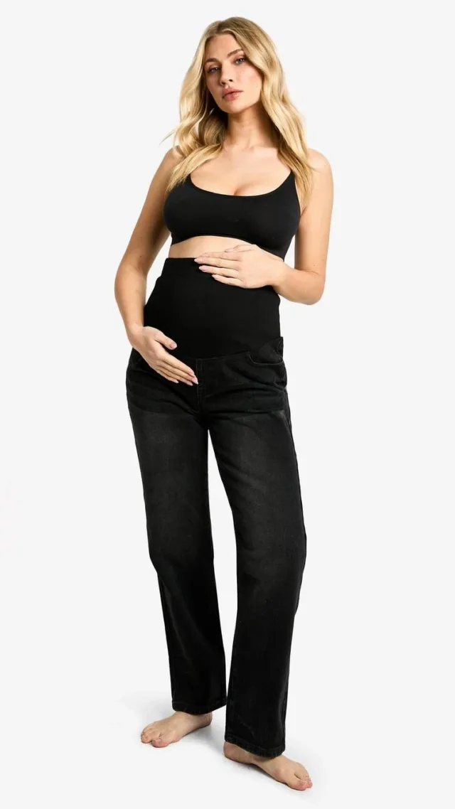 Washed Black Maternity Over The Bump Mom Jeans