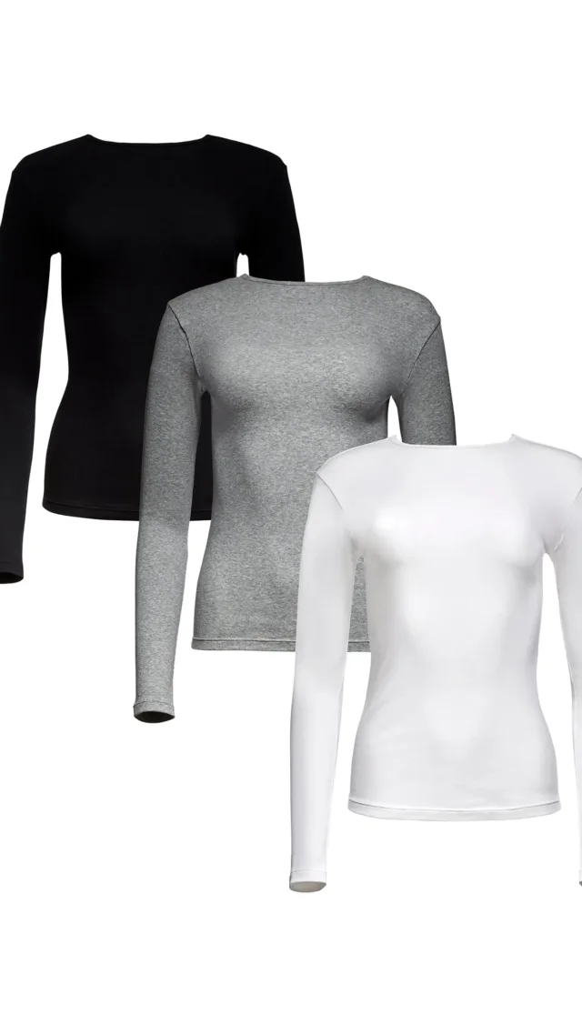 Cotton Rib Long Sleeve Top - 3 Pack