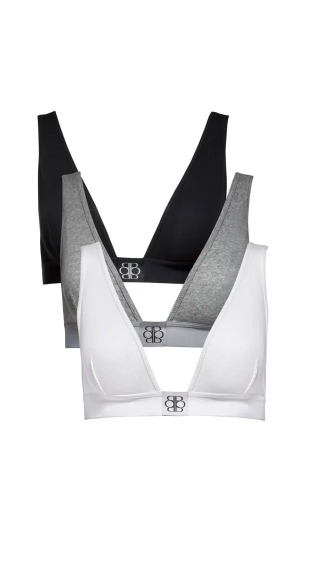 Cotton Rib Plunge Bralette - 3 Pack