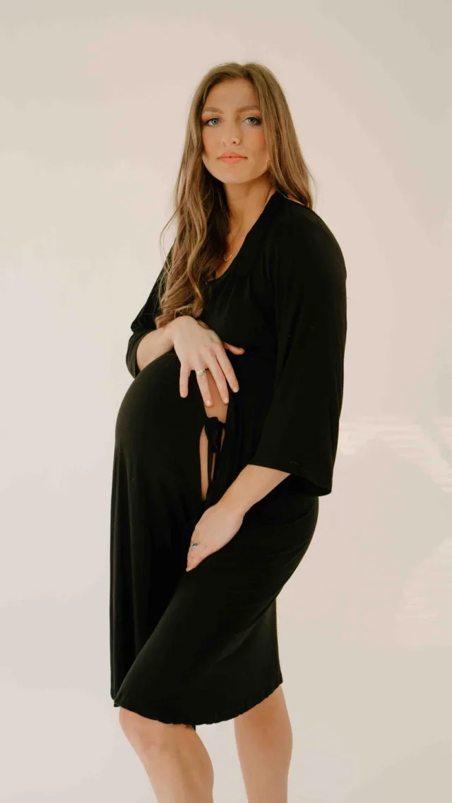 Lila Labor & Postpartum Gown In Organic Black Bamboo