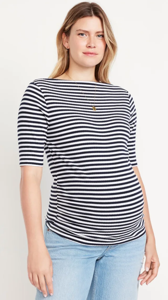 Maternity Slit-Neck Ribbed Top