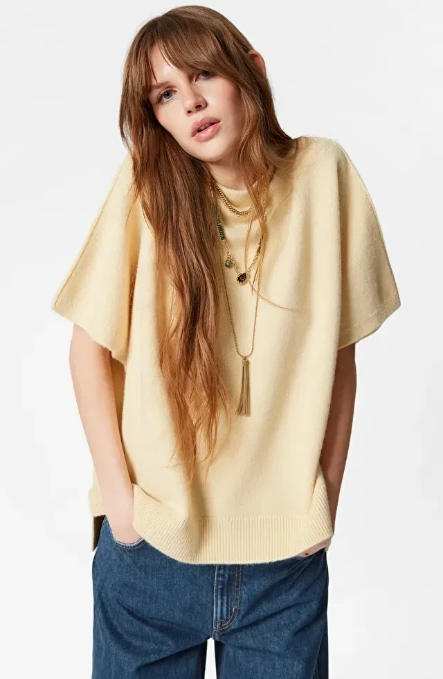 Knitted Wool Batwing-Sleeve Top