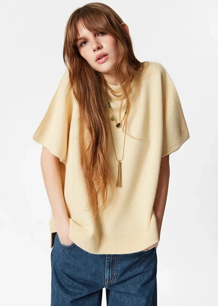 Knitted Wool Batwing-Sleeve Top