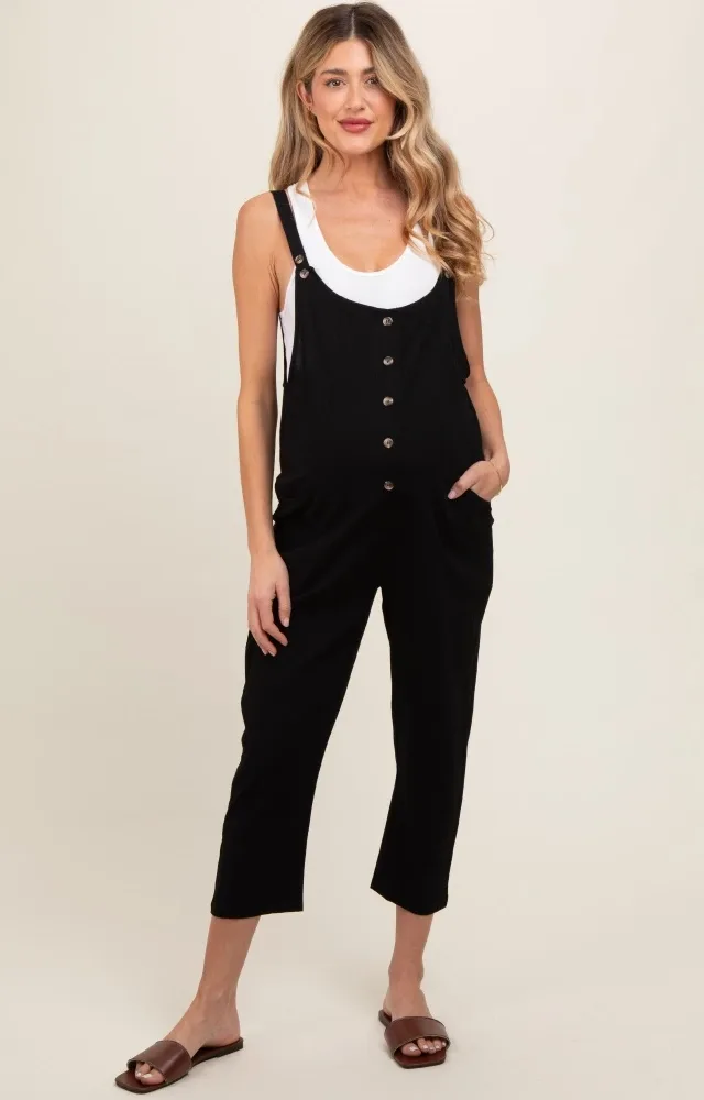 Black Button Down Maternity Jumpsuit