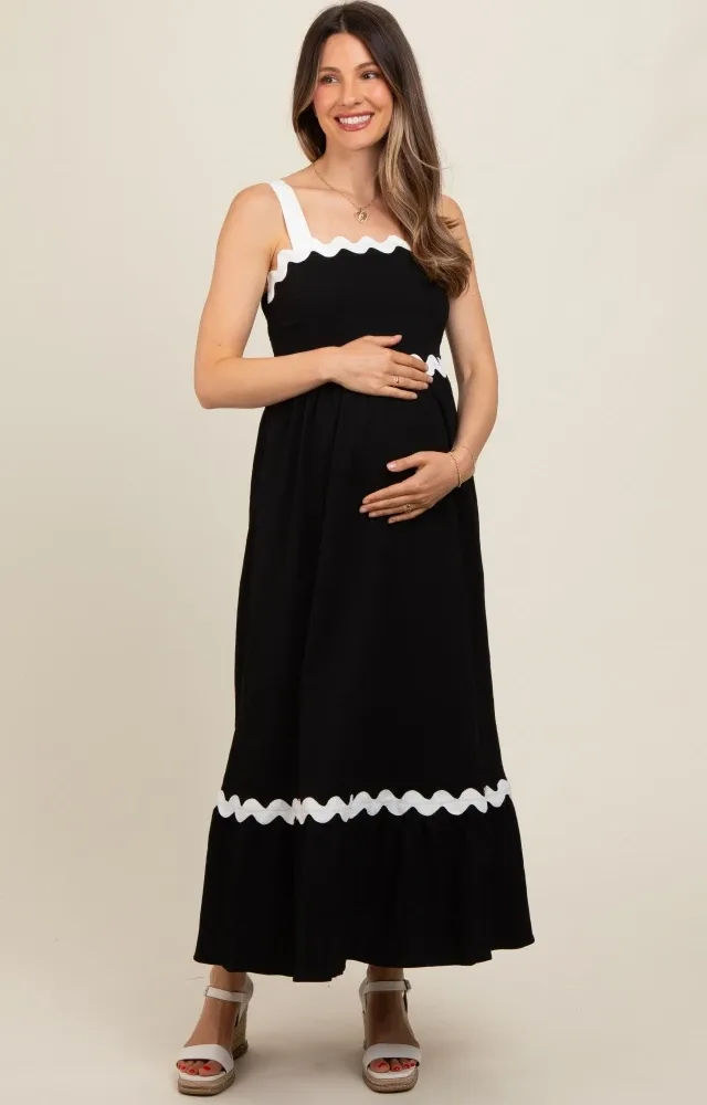 Black Contrast Trim Maternity Maxi Dress