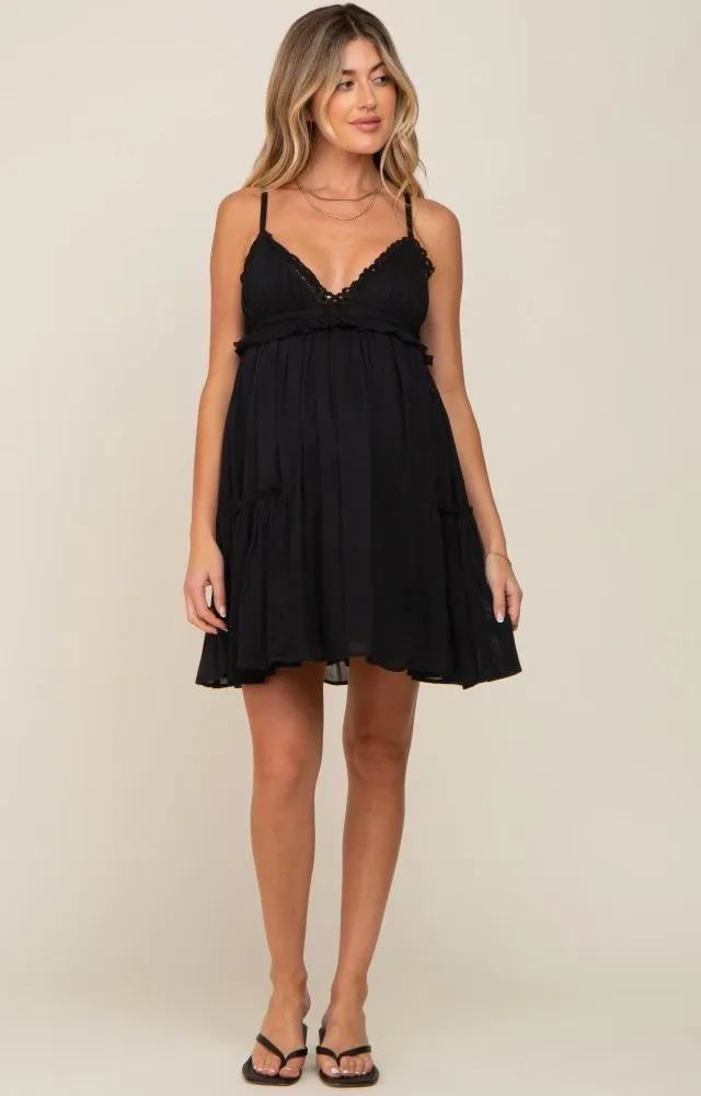 Black Crochet Ruffle Maternity Dress