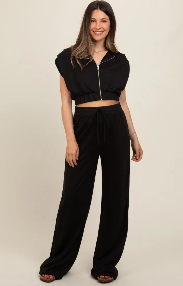 Black Cropped Hoodie Pants Maternity Set