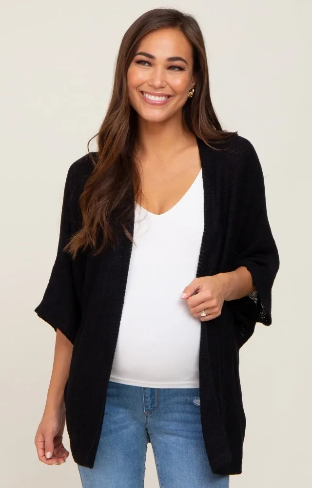 Black Dolman Short Sleeve Maternity Cardigan