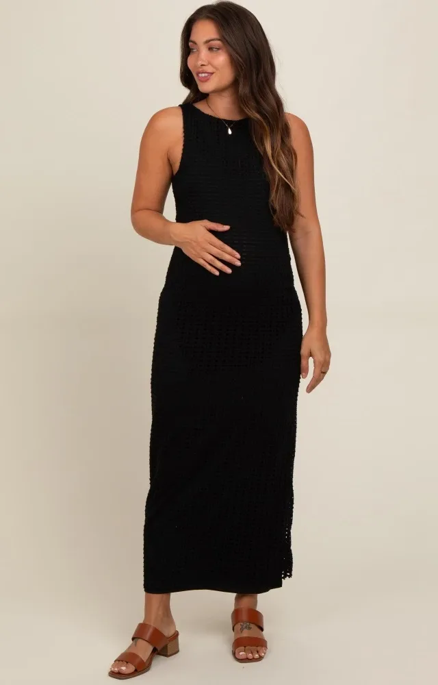 Black Fitted Maternity Maxi Dress