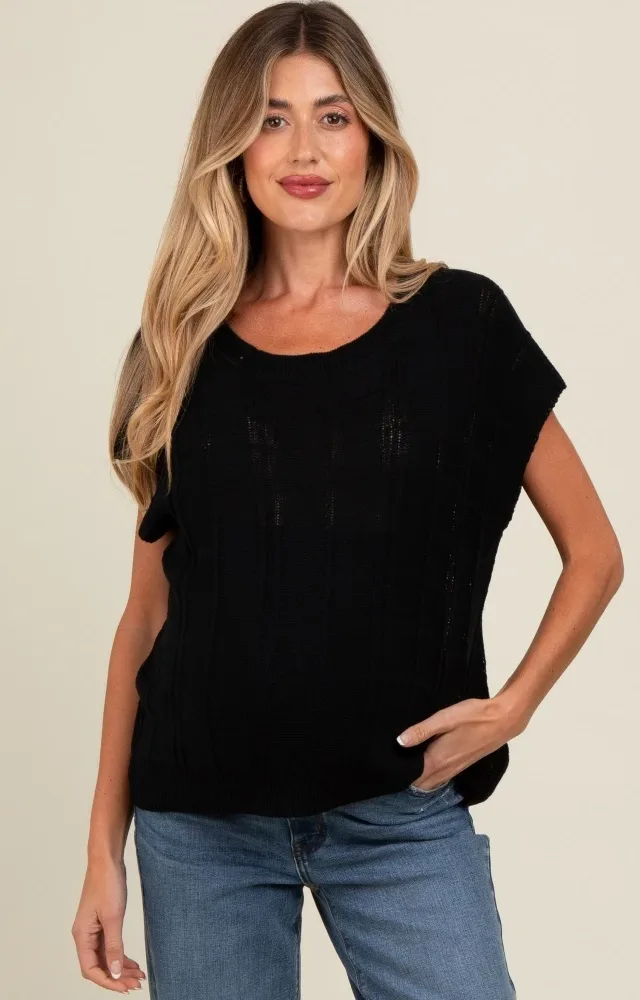 Black Knit Short Sleeve Sweater Maternity Top