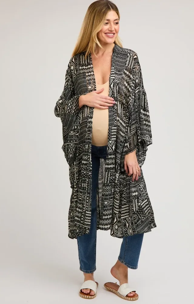 Black Ruffle Wide Sleeve Maternity Cover Up