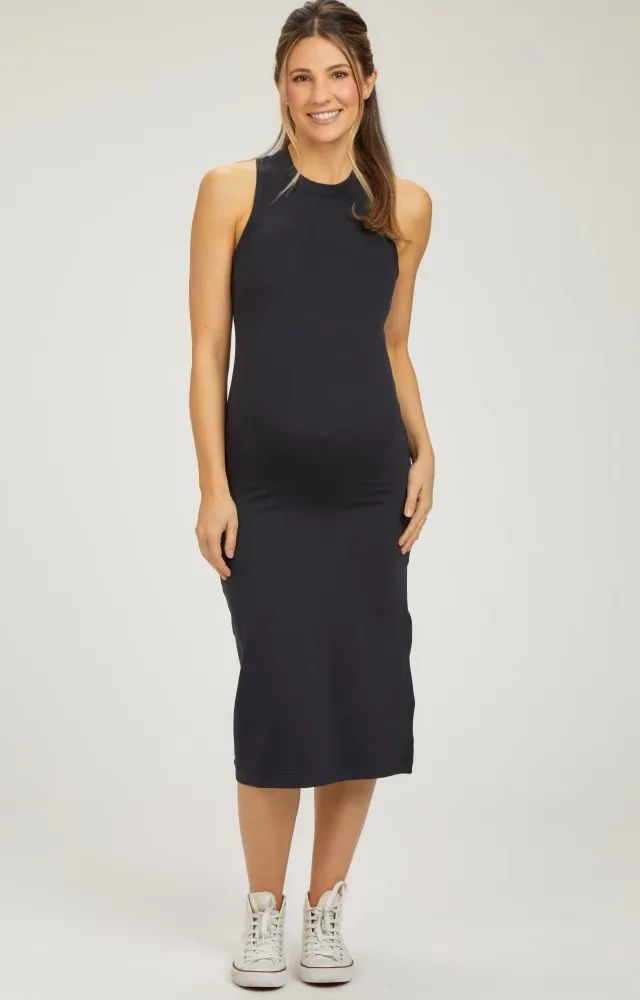 Black Sleeveless Racerback Bodycon Maternity Dress