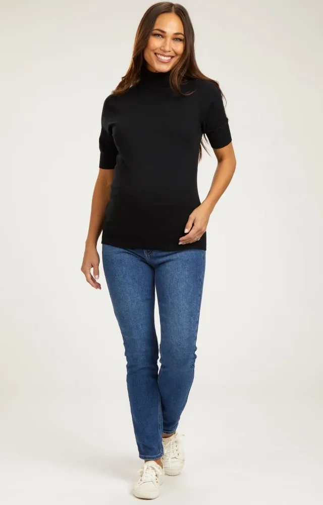 Black Turtleneck Maternity Knit Top