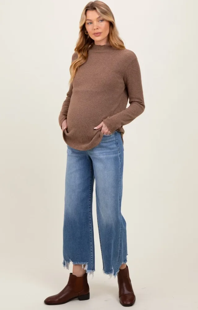 Blue Distressed Hem Cropped Wide Leg Maternity Jeans