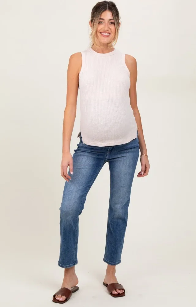 Blue Medium Wash Slim Straight Maternity Jeans