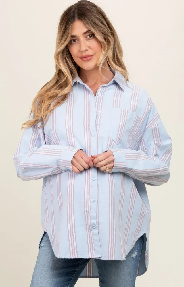 Blue Stripe Button Down Maternity Shirt