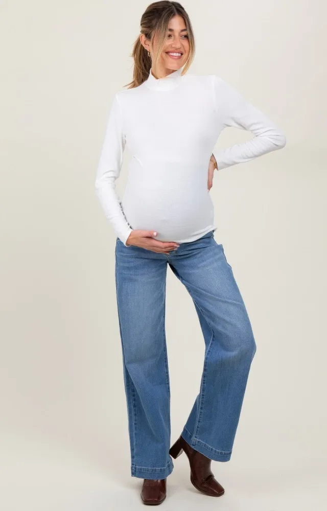 Blue Trouser Hem Wide Leg Maternity Jeans