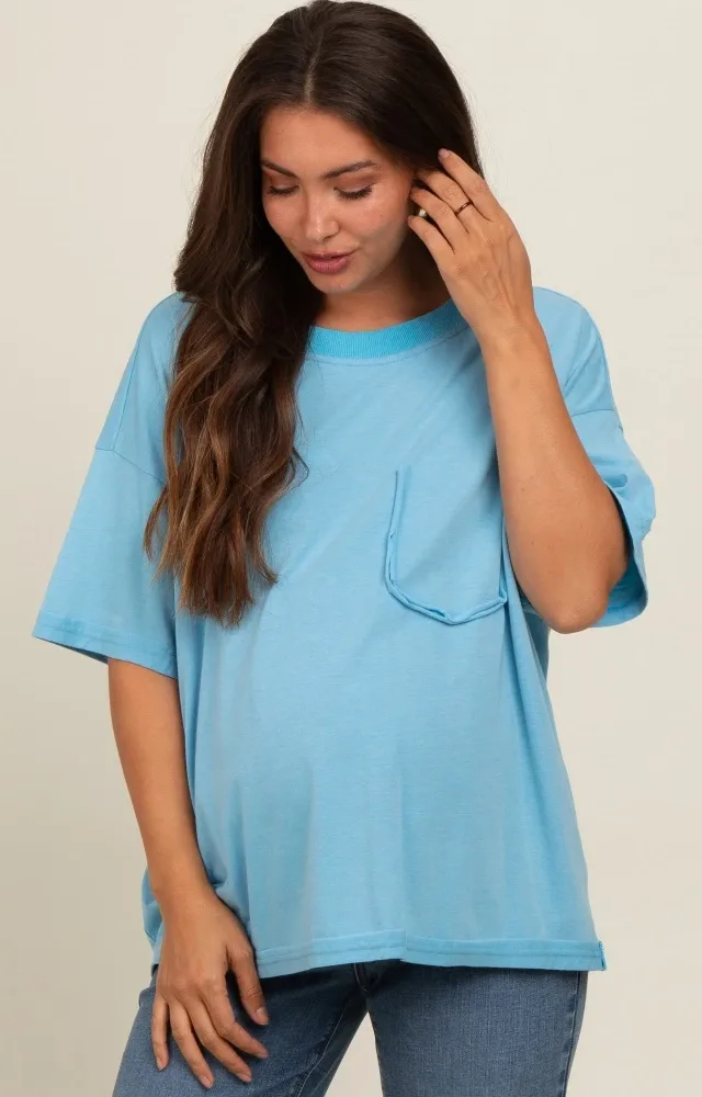 Blue Vintage Wash Oversized Maternity Tee