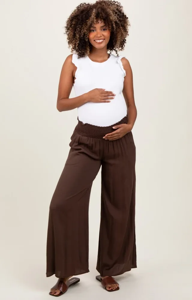 Brown Wide Smock Waist Maternity Pants