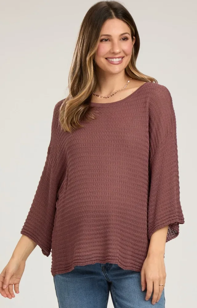 Burgundy Knit Maternity Short Sleeve Top