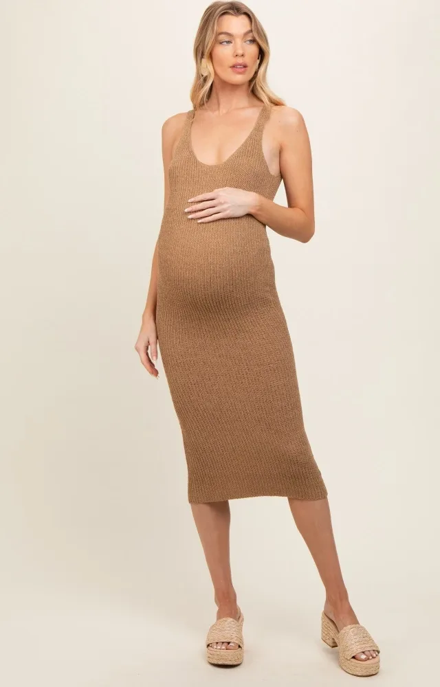 Camel Knit Maternity Dress